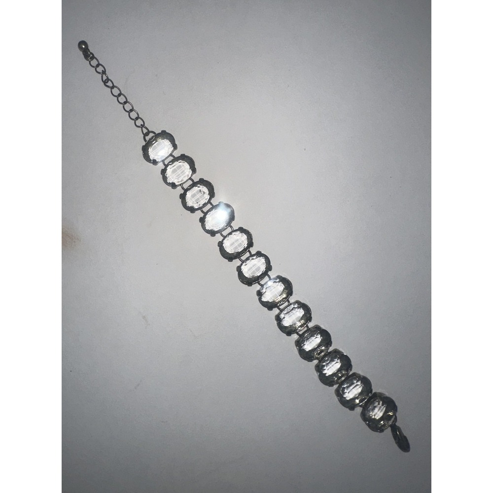 Vintage Faceted Crystal Linkβ Bracelet Brass Tone Adjustable Chain Glass Stones